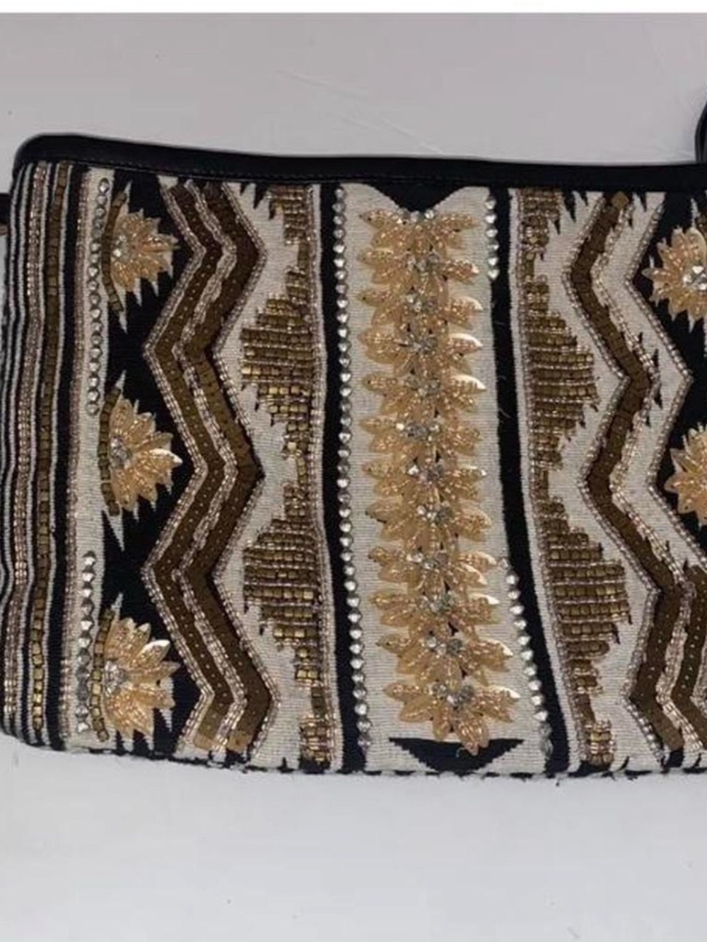 Betts Black, Gold & Cream Beaded Embellished Clutch